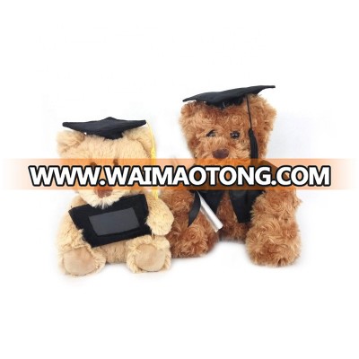 Custom LOGO stuffed animal soft graduation teddy bear plush toy with hat